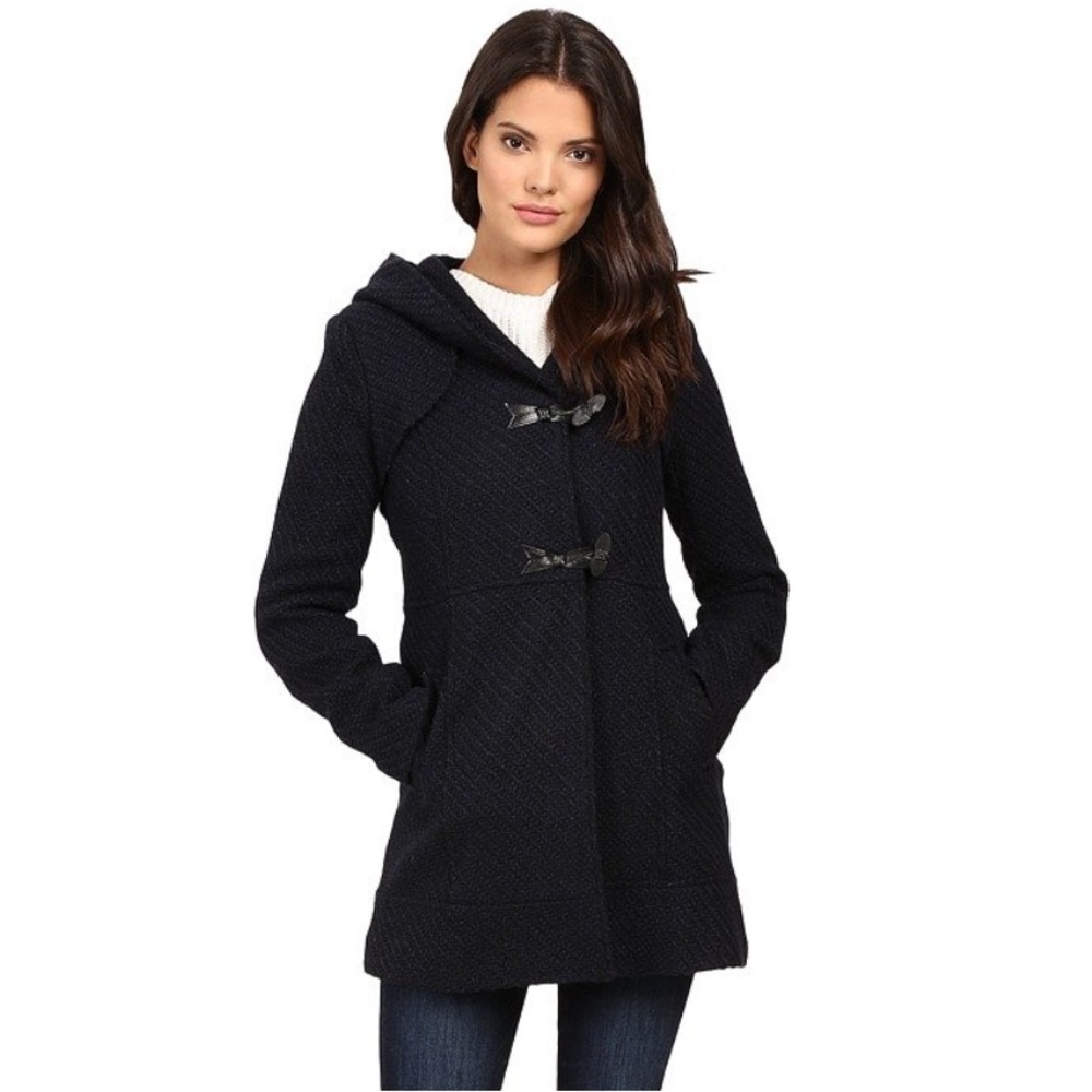Jessica Simpson Braided Wool Blend Duffle Toggle Coat Large Black Knit Coat